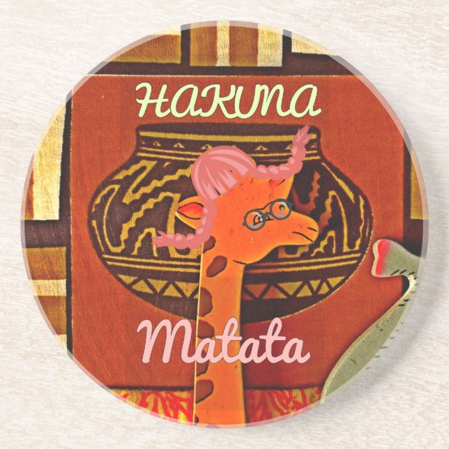 Posavasos Graciosa jirafa con texto fresco Hakuna Matata (Frente)