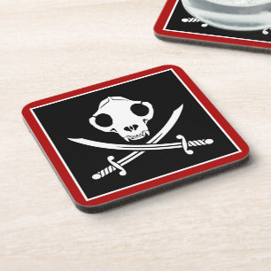 Posavasos Gracioso Black White Jolly Kitty Pirate Skull Bone