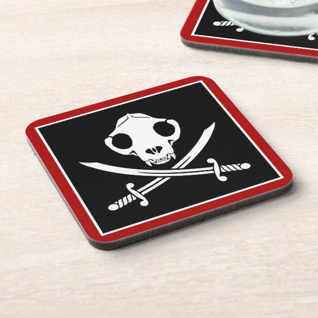 Posavasos Gracioso Black White Jolly Kitty Pirate Skull Bone (Lado Izquierdo)