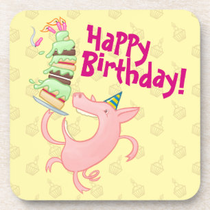 Posavasos ¡Gracioso Cerdo Feliz Cumpleaños! Personalizado de