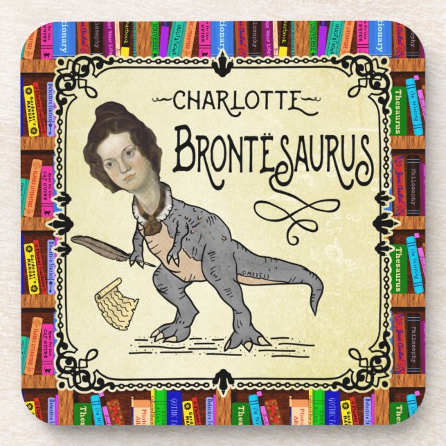 Posavasos Gracioso Charlotte Bronte Saurus Lector de Libros  (Frente)