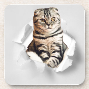 Posavasos Gracioso Gato Gris recorriendo la ilusión de papel