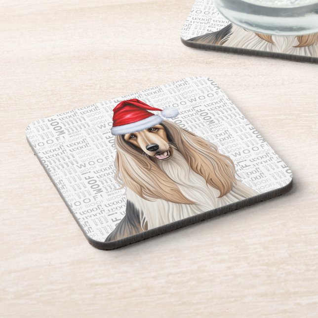Posavasos Gracioso perro con hebilla afgana Woof Word Art Ho (Lado Izquierdo)