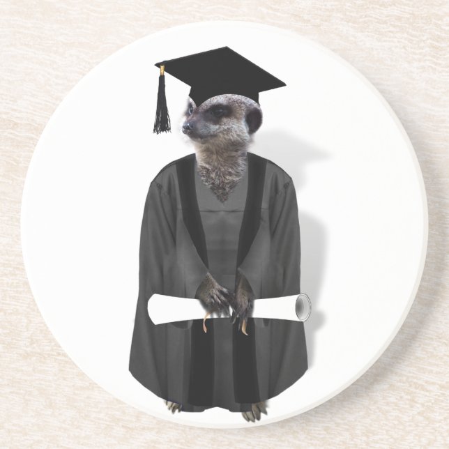Posavasos Graduado de Meerkat con traje gris y negro (Frente)
