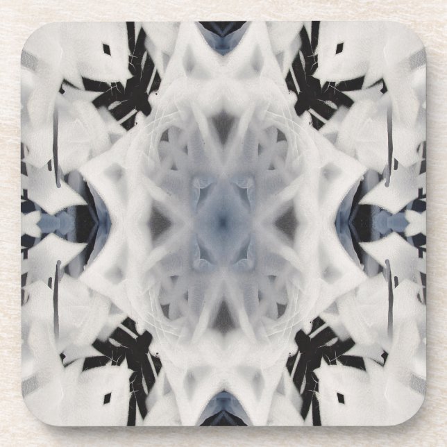 Posavasos Graffiti de caleidoscopio blanco y negro (Frente)