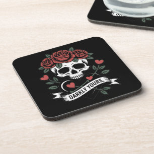 Posavasos Gráfico Darkly Yours: Calavera Gótica con Rosas Ro