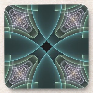 Posavasos Gráfico de arte fractal geométrico Verde azulado m