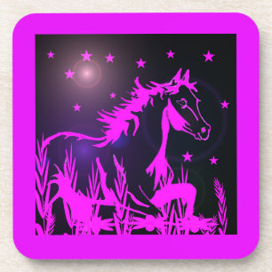 Posavasos gráfico de caballos salvajes, rosa