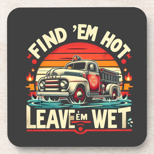 Posavasos Gráfico de la puesta de sol del camión de bomberos (Frente)