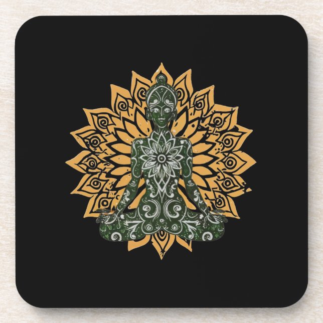 Posavasos Gráfico de Yoga Lotus Pose Zen (Frente)