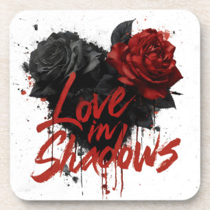 Posavasos Gráfico romántico oscuro con rosas negras y rojas