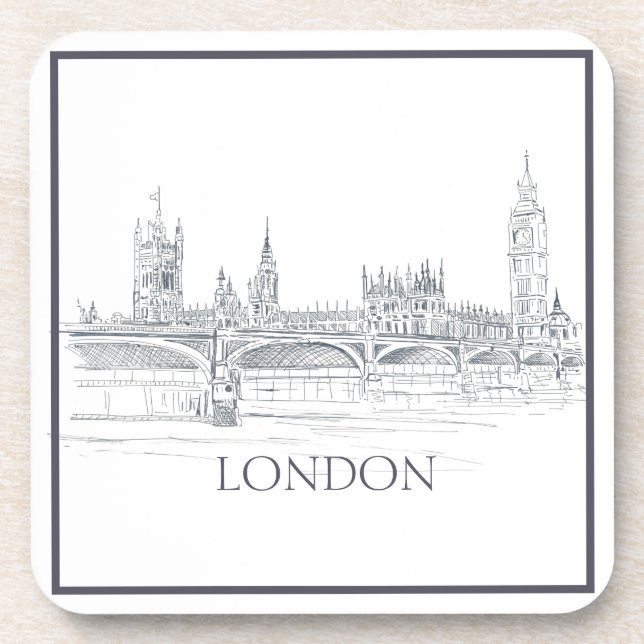 Posavasos Gran Ben del Puente de Londres y Skyline Sketch Be (Frente)