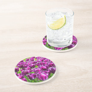Posavasos Gran campo de tulipanes morados