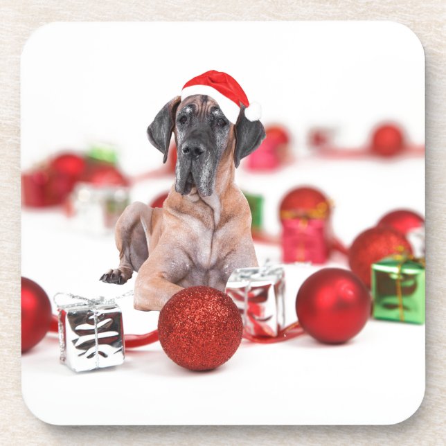 Posavasos Gran Danés con Adornos de Navidad Regalos (Frente)