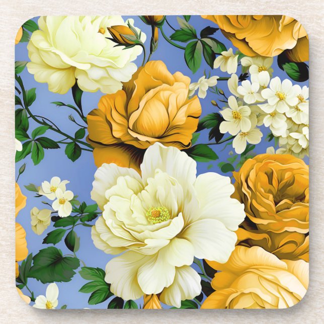 Posavasos Gran Flor de Rosa Amarilla Retro (Frente)