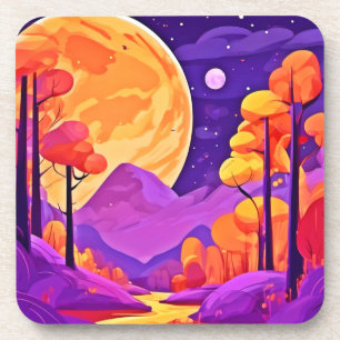 Posavasos Gran Luna y Árboles Personalizados Arte
