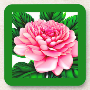 Posavasos Gran Peón Rosa con hojas verdes esmeraldas
