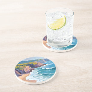 Posavasos Gran pintura al acuarela del océano de Big Sur, Ca