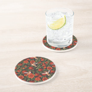 Posavasos Granadas y colibríes/hojas verdes en negro