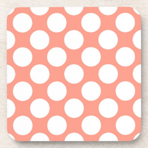 Posavasos Grandes puntos retro - rosa coral y blanco