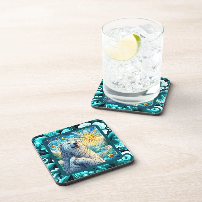 Posavasos Grandioso y caprichoso oso polar Faux Stained Glas (Lado Derecho)