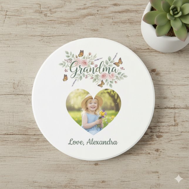 Posavasos Grandma Gift Coaster - Floral Photo (Grandma photo drink coaster)