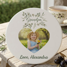 Posavasos Grandpa Gift Coaster - Heart Photo & Eucalyptus