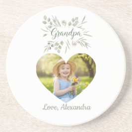 Posavasos Grandpa Gift Coaster - Heart Photo & Eucalyptus