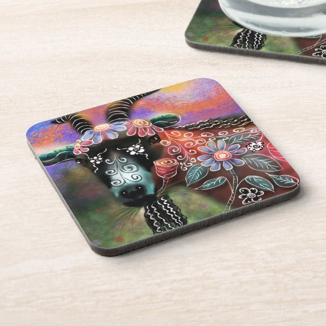 Posavasos Granja de cabra floral caprina animal (Lado Izquierdo)