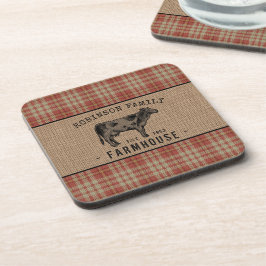 Posavasos Granja de familia Rústica Vaca Red Plaid Burlap