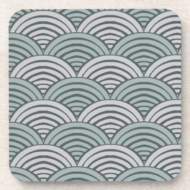 Posavasos Granja japonesa de olas grises con la mano y vieir (Frente)