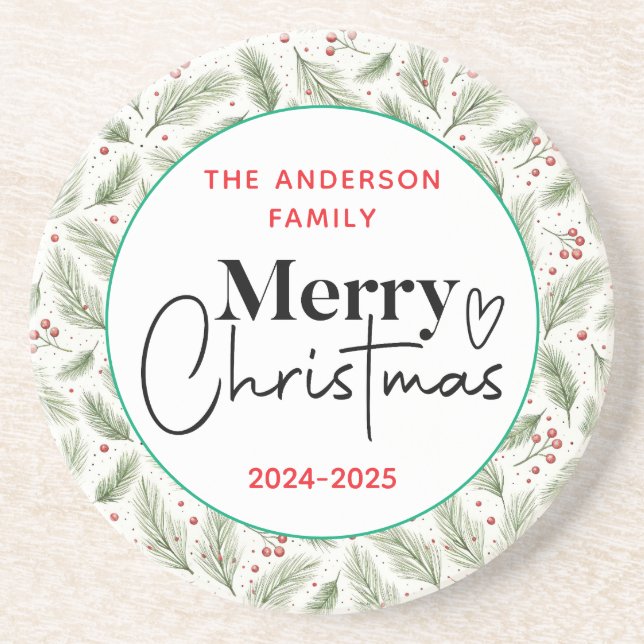 Posavasos : Grasa verde acuarela - Fiesta de Navidades festi (Frente)