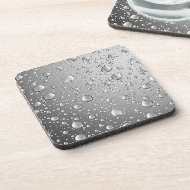 Posavasos Grasas de lluvia abstractas de plata metálica (Lado Izquierdo)