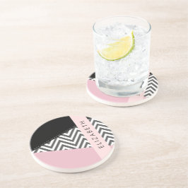 Posavasos Gray Zigzag, Gray Chevron, Pink, Tu Nombre