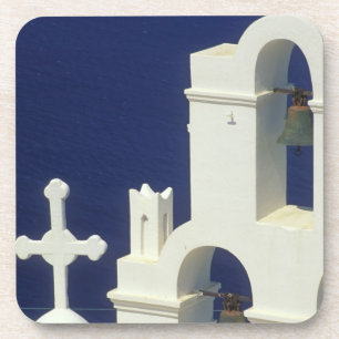 Posavasos Grecia, Santorini. Vista de una iglesia griega y