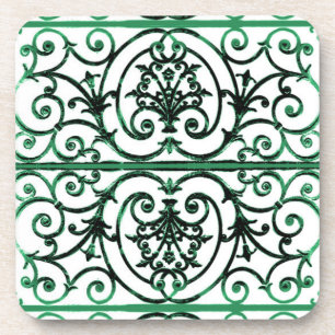 Posavasos Green and white scrollwork pattern