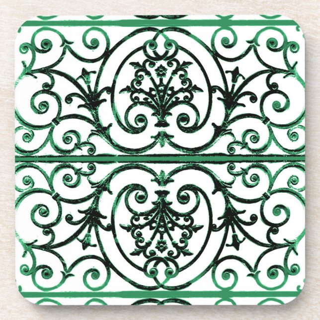 Posavasos Green and white scrollwork pattern (Frente)