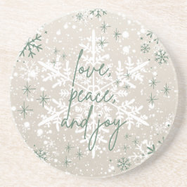 Posavasos Green Beige Snowflakes Love Peace Joy Holiday