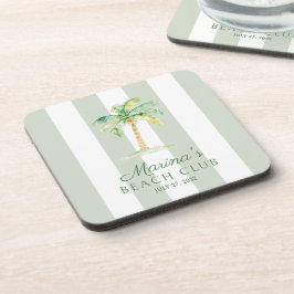Posavasos Green Cabana Stripes Palm Beach Club Birthday