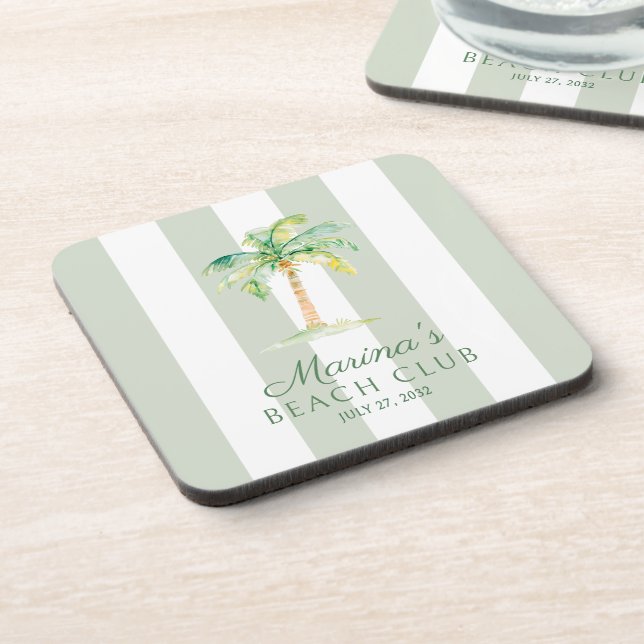 Posavasos Green Cabana Stripes Palm Beach Club Birthday (Lado Izquierdo)