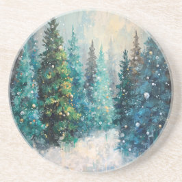 Posavasos Green Christmas Trees Winter Forest