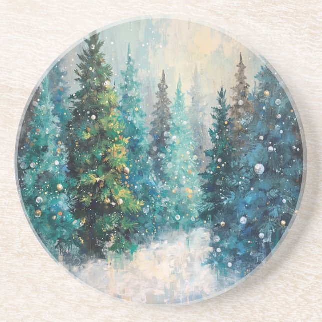 Posavasos Green Christmas Trees Winter Forest (Frente)