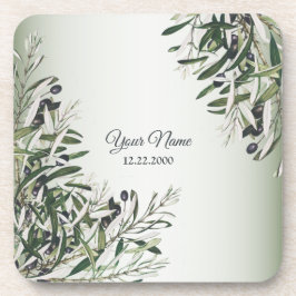 Posavasos Green Leaves Black Olive Elegant Wedding Party