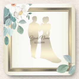 Posavasos Green Leaves Flower Golden Frame Wedding Party