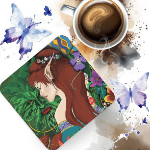 Posavasos Green Man Elf Fantasy Floral