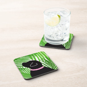 Posavasos Green Palm Tree Island Black Dog Coaster Set
