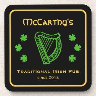 Posavasos Green shamrock harp personalizado nombre familia p