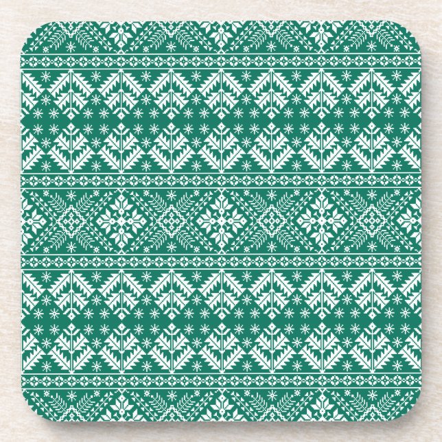 Posavasos Green Snowflake & Floral Fair Isle Christmas (Frente)