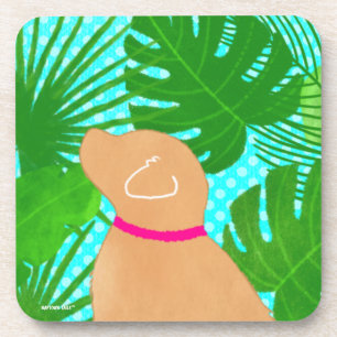Posavasos Green Tropical Island Yellow Dog Coaster Set