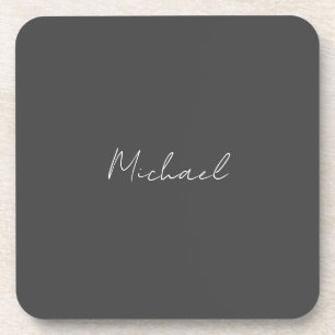Posavasos Grey White Handwritten Minimalist Your Name